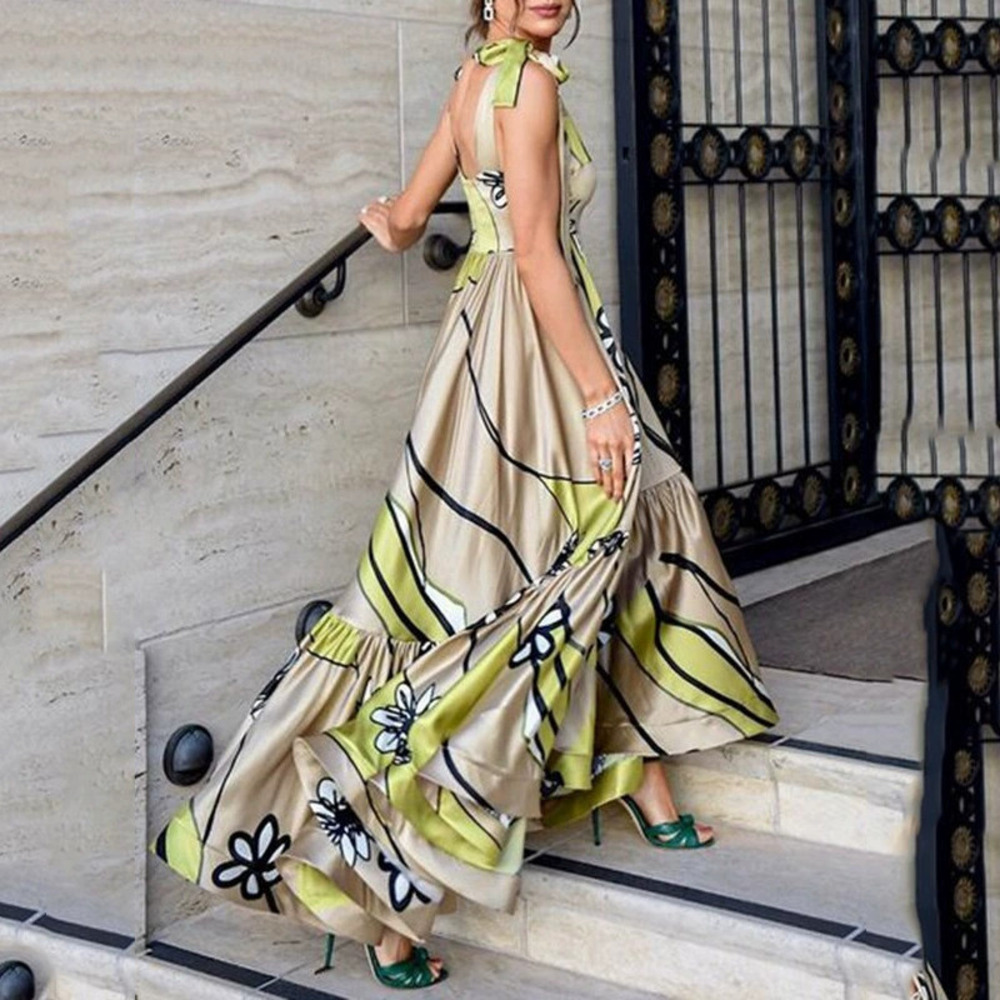 ZARA Spring Summer Printed Backless Tie Asymmetrical Bohemian Dress